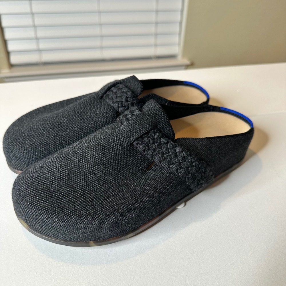 Rothys The Casual Clog Shadow Black Braided Strap Tortoise Sole Womens 8